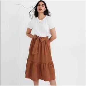 Madewell Tie-Waist Tiered Midi Skirt in Stripe SZ S